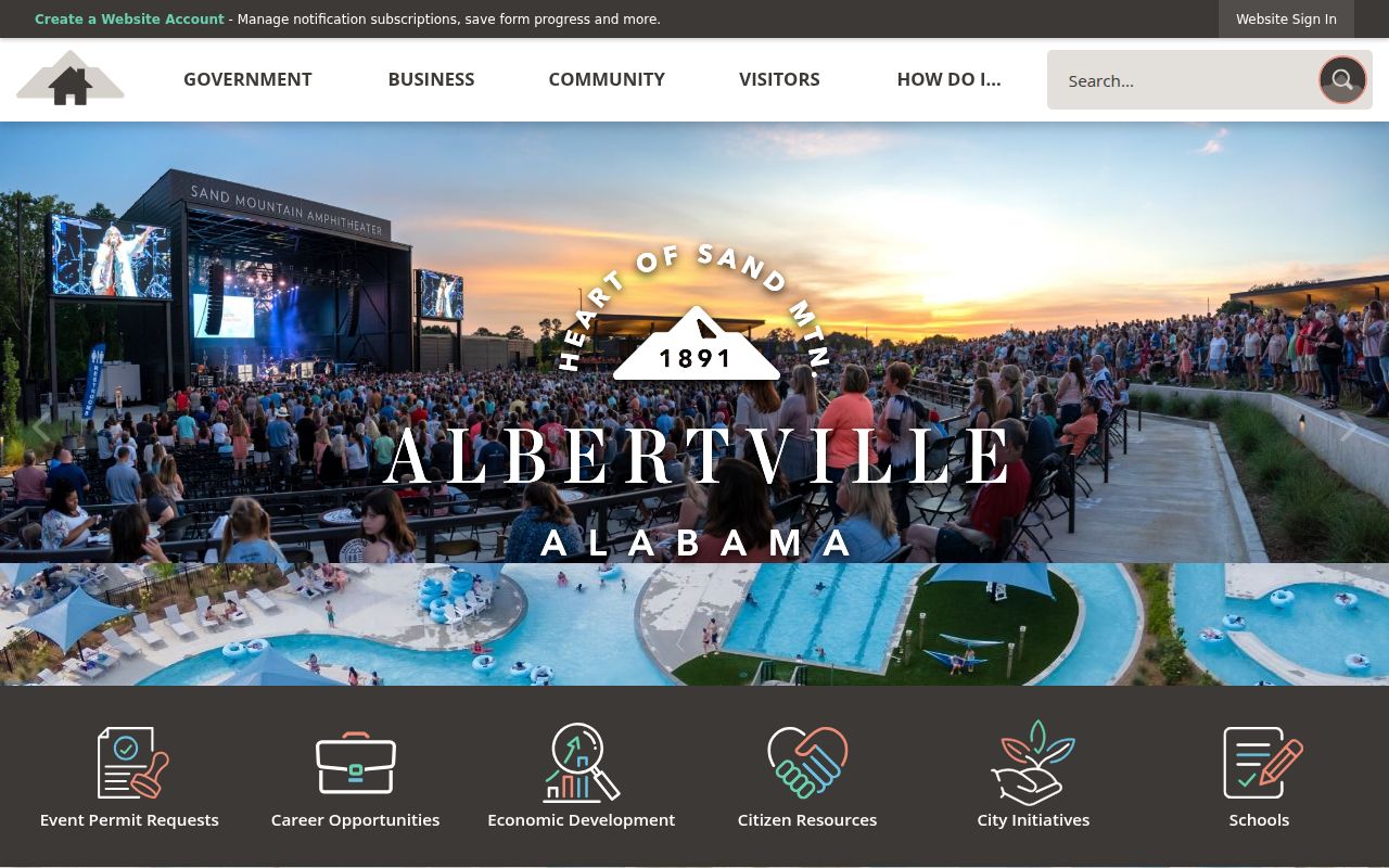 Albertville city website homepage