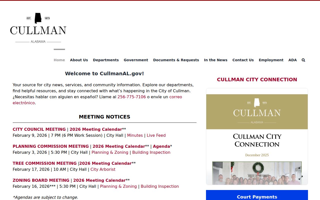 Cullman city website homepage