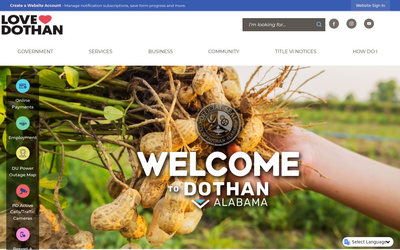 Dothan city website homepage