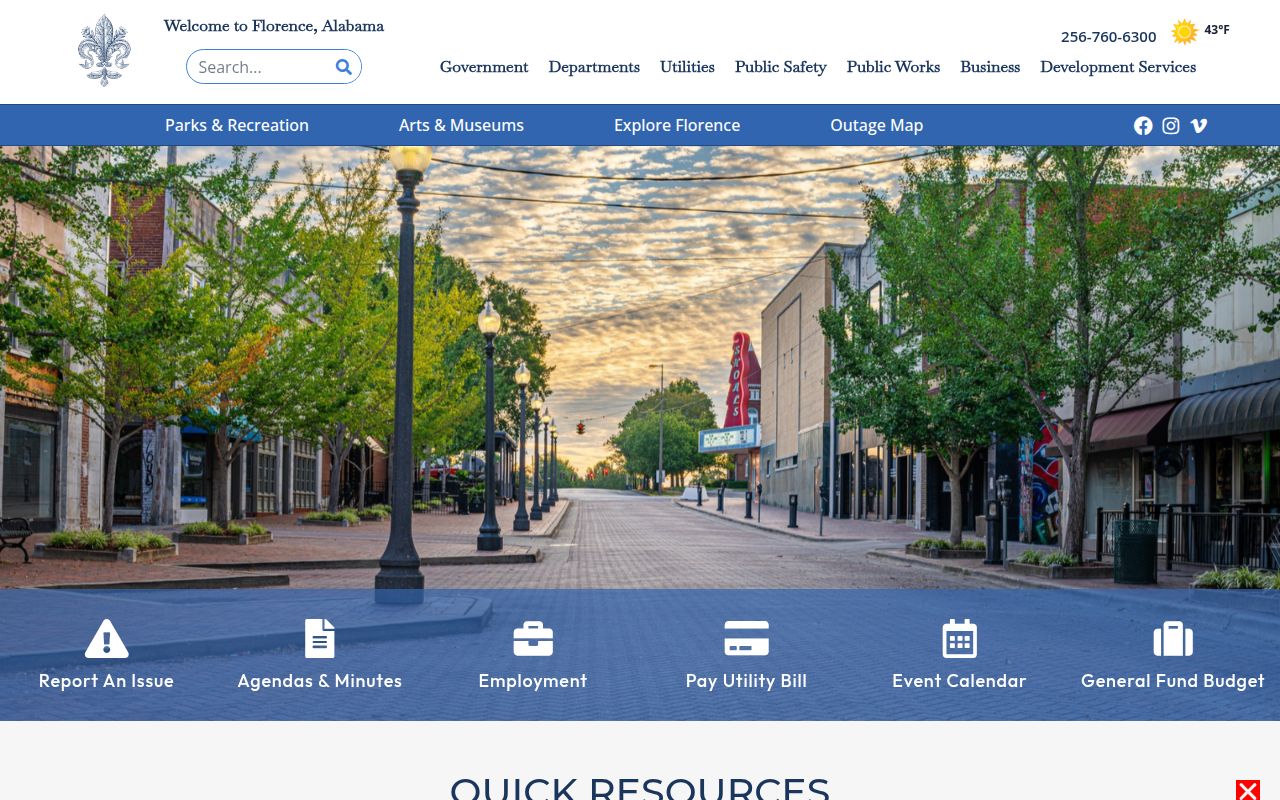 Florence city website homepage