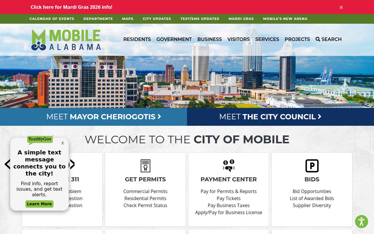 Mobile city website homepage