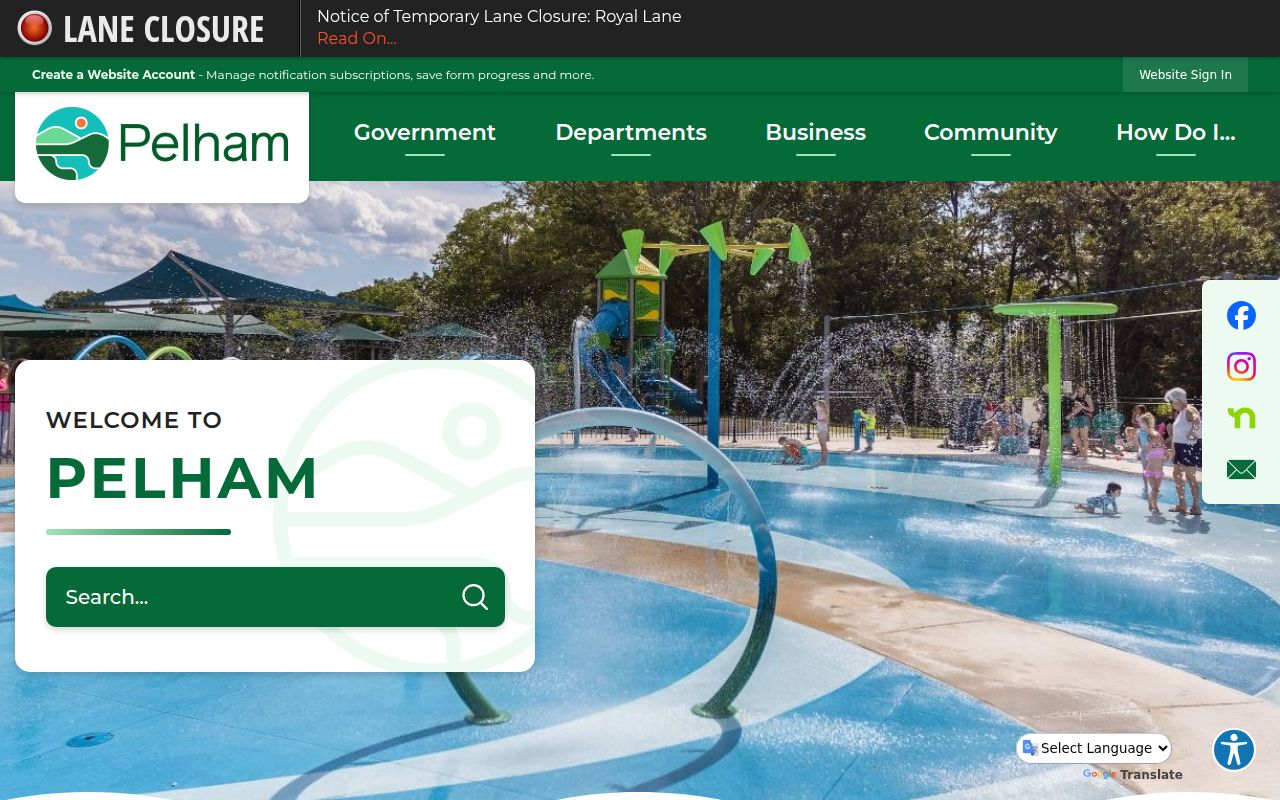 Pelham city website homepage