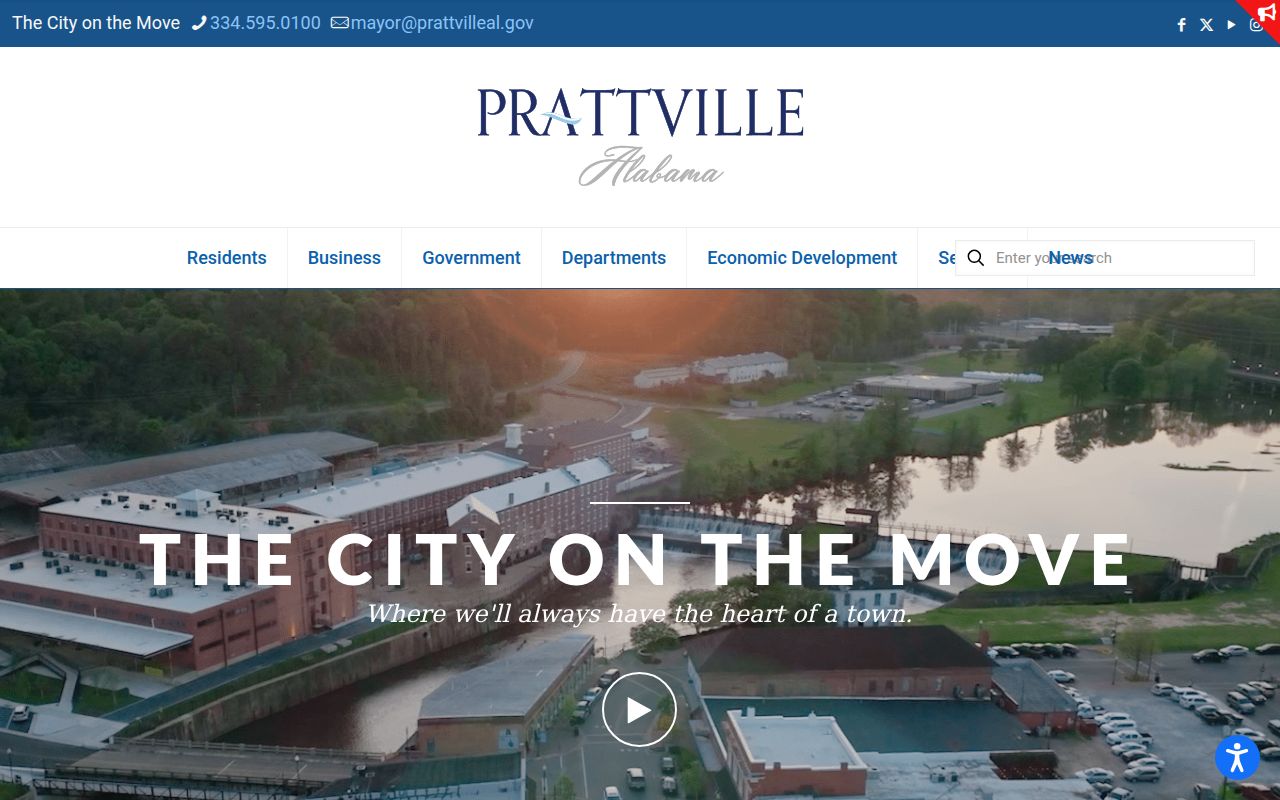 Prattville city website homepage
