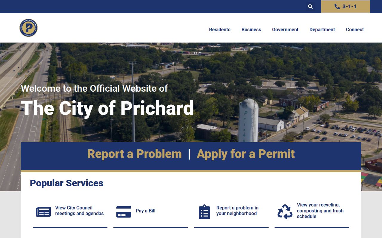 Prichard city website homepage