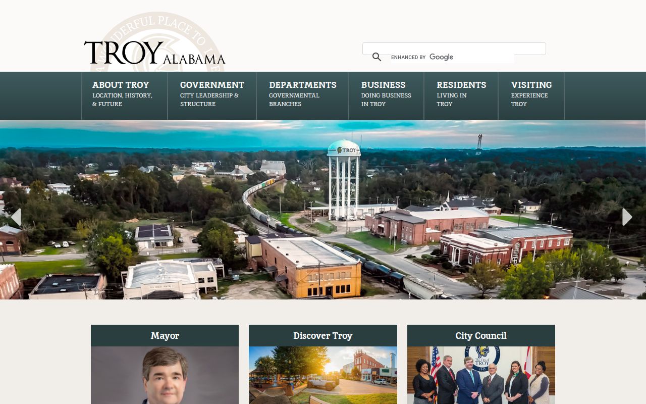 Troy city website homepage
