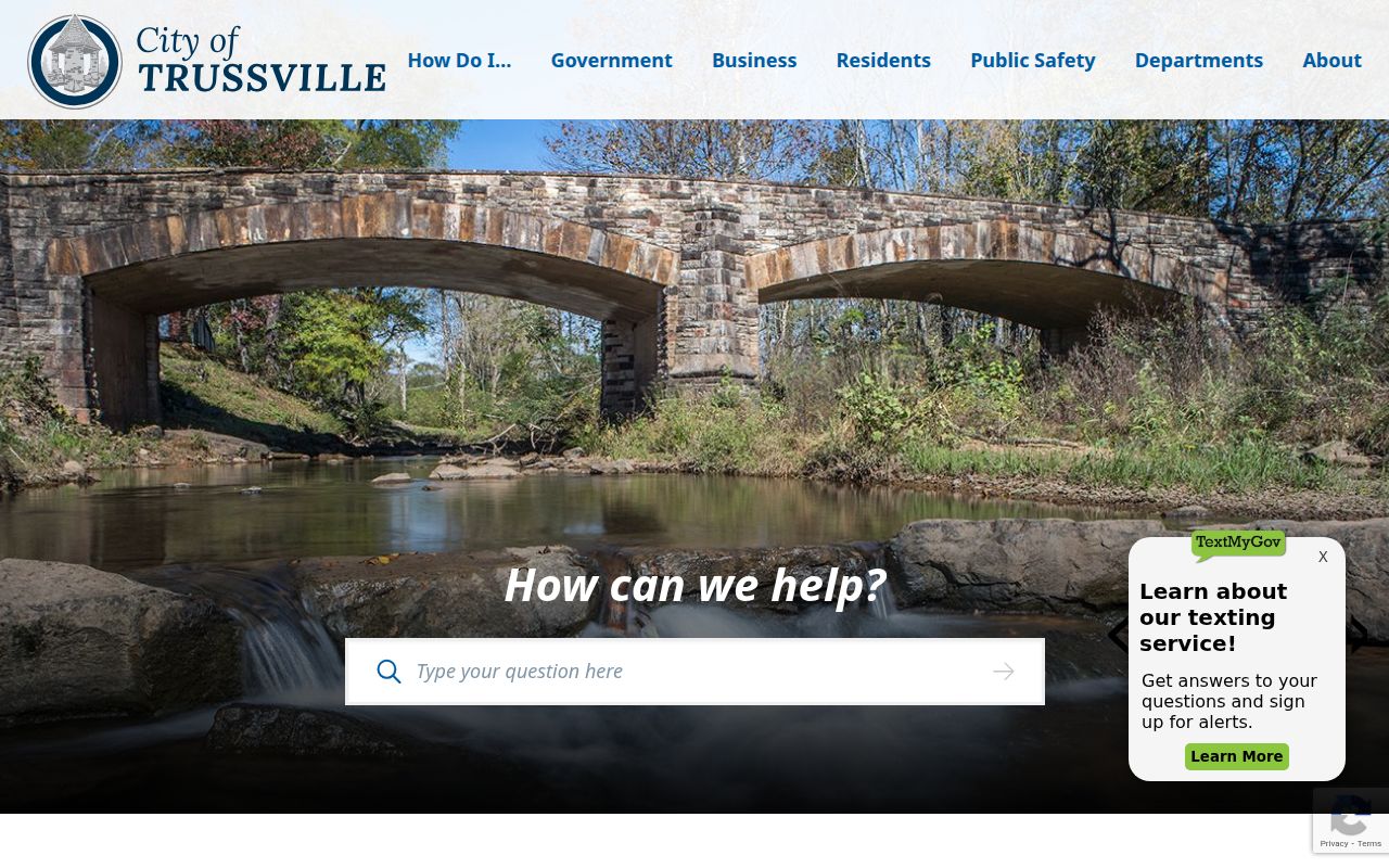 Trussville city website homepage