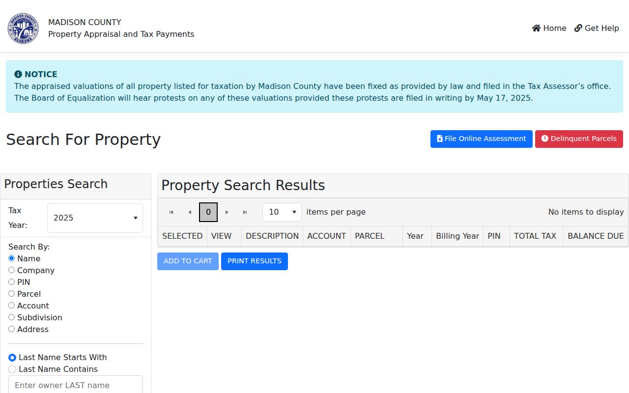 Madison County property search database