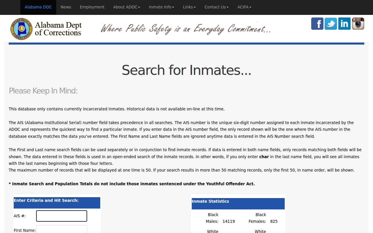 Alabama Department of Corrections inmate search