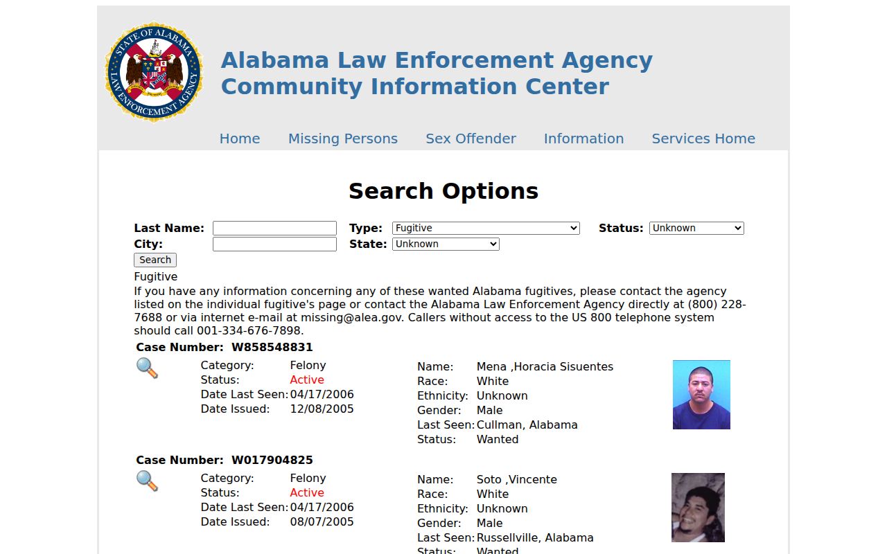 Alabama fugitive and most wanted search
